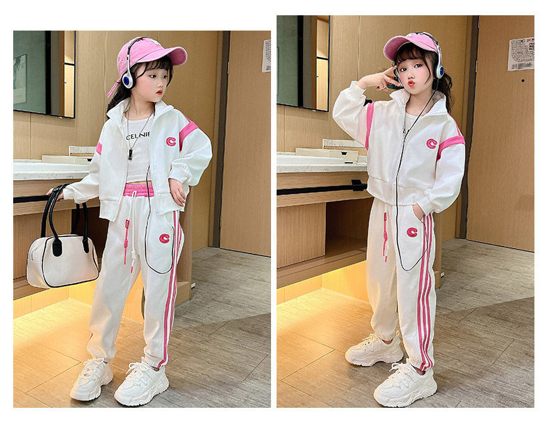 Girls' Auumn Baseball Sui Se 2023 New Mid o Big Kids Fashion Long Sleeve Coa Sraigh Tube Pans Two Piece_voghion.com