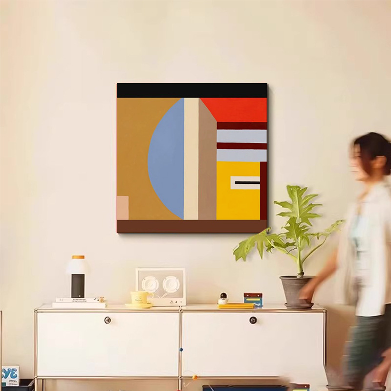 Geometric Symphony Bauhaus Style Abstract Restaurant Decorative Painting Medieval Art B&B Model Room Hanging Painting