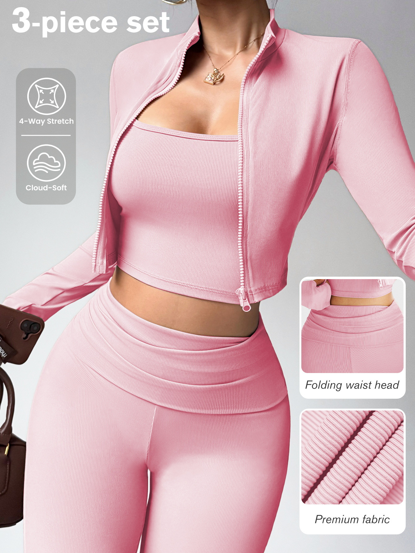 Nube sensación de hilo ropa deportiva apretada mujer gimnasio antichoque cintura alta manga larga leggings set sin pellizco