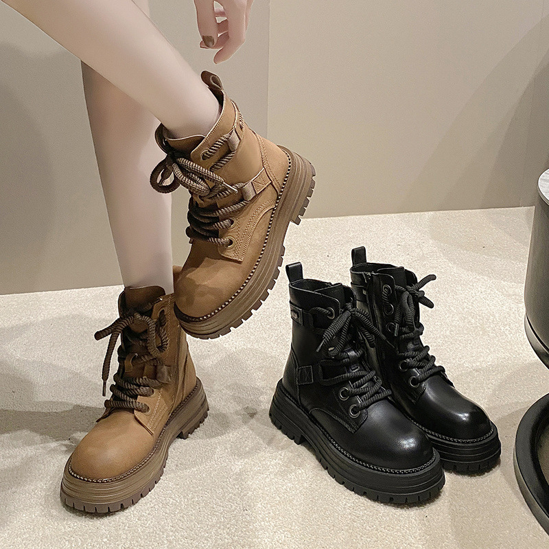 Martin short spring and autumn single bo, 2024 new cotton shoes, winter plush women's true soft leather motorcycle_voghion.com