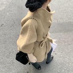 秋冬中长款双面绒毛呢外套女炸街短款立领小个子呢子大衣