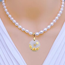 999足金镶和田玉纯天然珍珠高级项链送妈妈婆婆母亲节日礼物批发