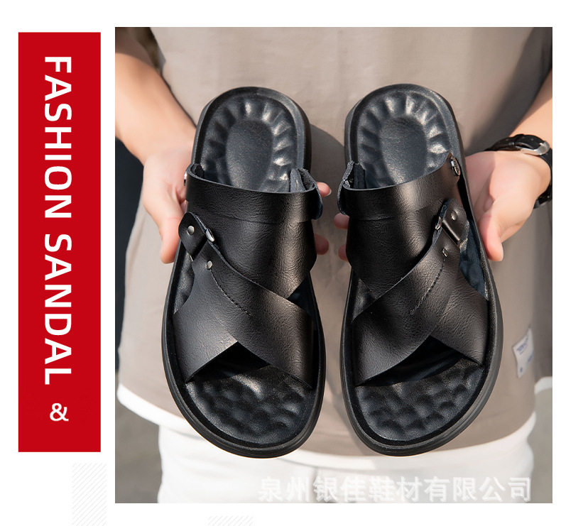Dép sandal nam quai ngang hở ngón hai chiều chống trượt, chất liệu siêu sợi thoáng khí — Màu xanh lam, Nâu vàng, Nâu Đen, Nâu đậm chi tiết 4