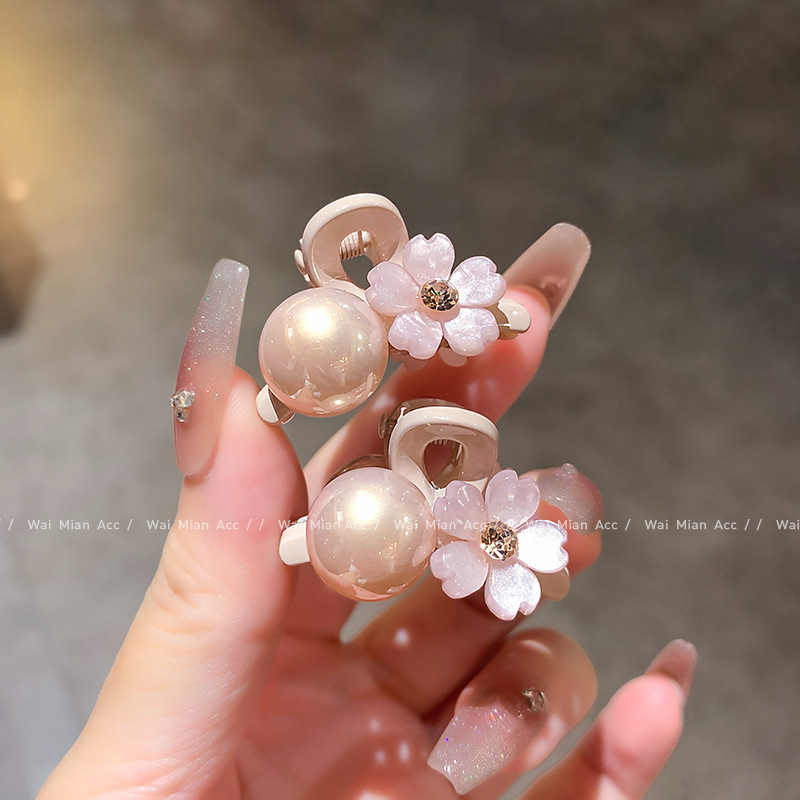 Sweet and Stylish Pink Flower Small Hair Clip, Trendy Pearl Bangs Clip, New Side Clip Hair Accessory for Women