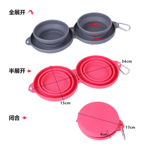 Z Cross Border Rubber Foldable Double Bowl Pet Feeding Bowl Outdoor Travel Dog Bowl Cat Food Bowl Supplies
