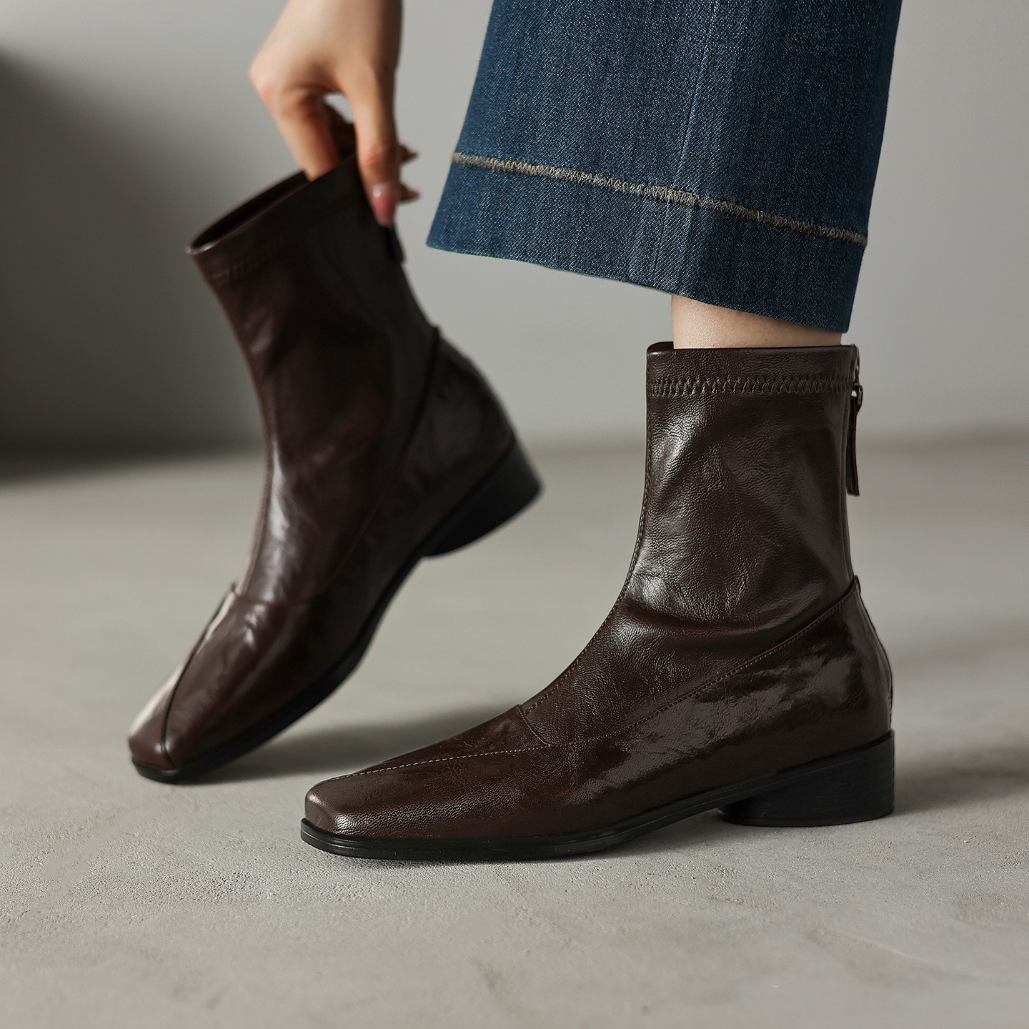 French-style Chunky Heel Plus-size Short Women, 2025 New Autumn And Winter Flat-soled Plush Slim Ankle Boots, Martin_vogvips.com