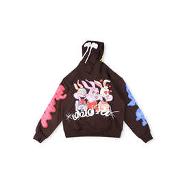 25FW 欧美高街 明男女休闲HOODIE炫彩卡通兔印花连帽卫衣