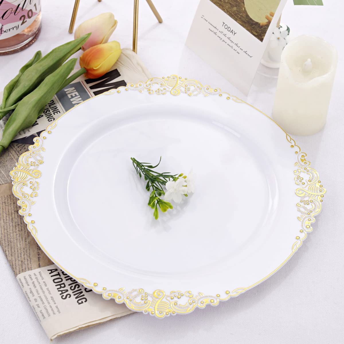 10g Weight Tableware Kitchen and drinking utensils Tableware Event & Party Supplies 1 Piece Quantity Home, Daily Occasion Plastic Material Multicolor Pattern Chinoiserie, Vacation Style Disposable Tableware Dragon Pattern White Golden Edge Relief Plate Wine Glass Knife, Fork And Spoon PS Hard Plastic Gold Air-Laid Paper Suit 1