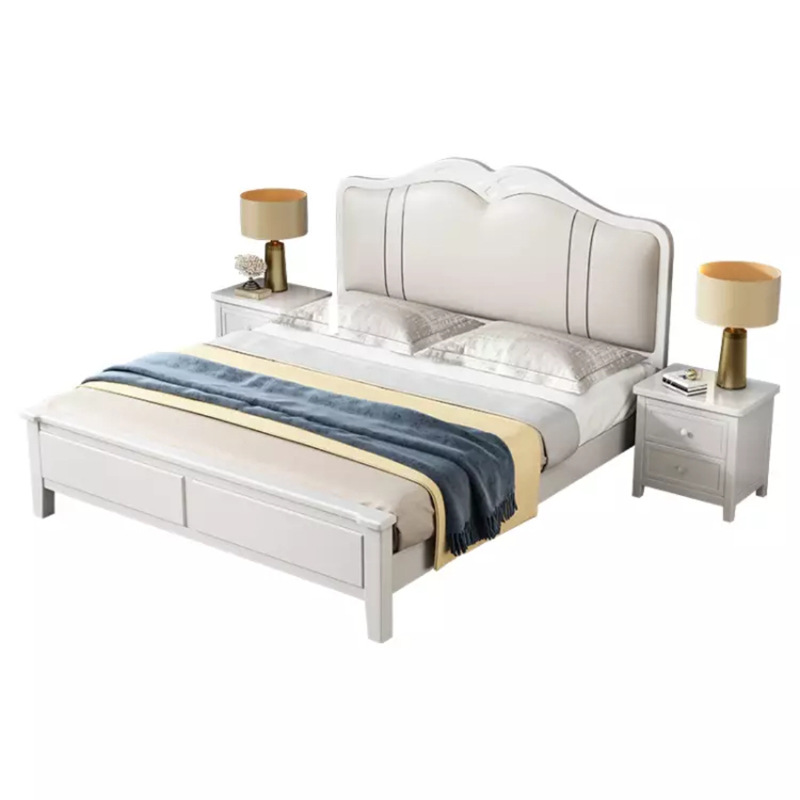 美式轻奢白色实木床软靠皮床卧室1.8米双人床1.5米婚床储物高箱床