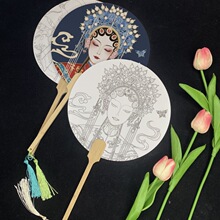 戏曲填色白描国潮团扇线稿戏曲填色宣纸临摹绘画扇亲子diy扇子