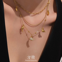 方糖不锈钢diy锆石项链时尚百搭个性海洋沙滩风系列镀18k真金首饰