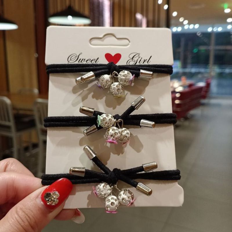 Korean-style rhinestone ball rubber band hair rope flower head rope simple knotted hair band Ponytail leather cover boutique supply