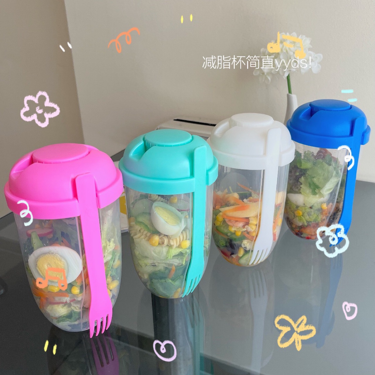 Breakfast salad cup mason cup with outing portable fruits and…