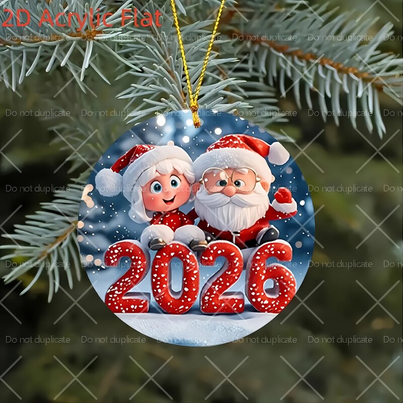 跨境新款圣诞老人与雪人2026圆形亚克力挂饰 圣诞节家居派对装饰|undefined