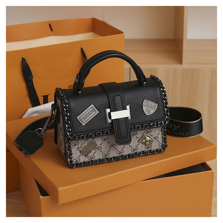 Borsa a tracolla vintage in pelle PU da donna, nuovo distintivo monogramma a contrasto di colore 2025, 2 tracolle regolabili, borsa a tracolla_voghion.com