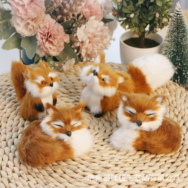 Моделирование маленькая лиса модель животного Статические украшения шерстяные поделки сувенирный магазин маленький подарок на день рождения лиса