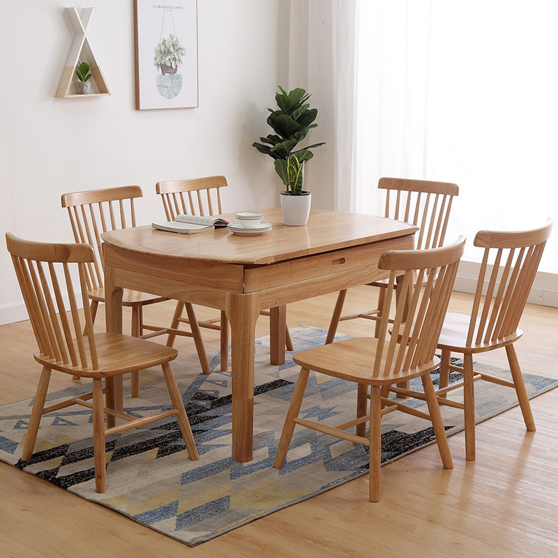 北歐實木餐桌現代簡約可摺疊伸縮跳台方變圓小戶型家用餐廳餐桌