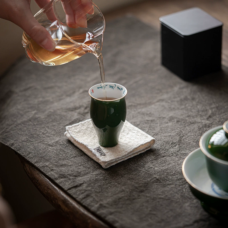 Nine craftsman's emerald emerald hand -painted cup original ore glaze ceramic kung fu tea set antique master cup single cup