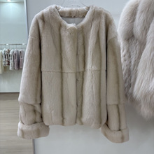 进口雷克斯整皮獭兔毛皮草外套年轻毛毛大衣女圆领短款韩版