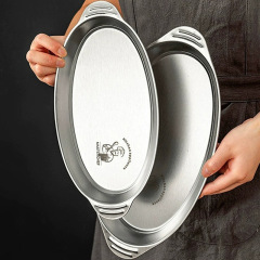 新款食品級316不鏽鋼魚盤家用高級感雙耳蒸魚專用橢圓形盤子魚碟