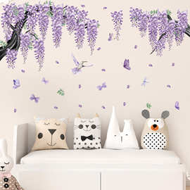 紫藤花墨枝藤蔓蝴蝶背景墙贴书房厨房家居装饰跨境可移除 MUP1975