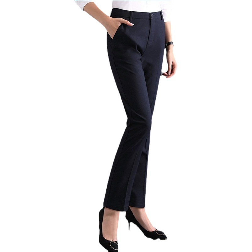 Pantalones de traje de las mujeres profesional primavera y verano delgada cintura alta recta drapeado recortada pantalones negros pantalones de traje formal para el trabajo mujeres