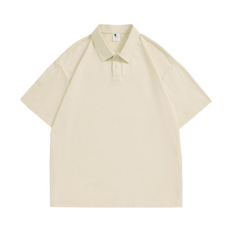 Personalizada 240g primavera y verano marca de moda japonesa ropa de trabajo de algodón polo camiseta de manga corta camiseta de solapa suelta para hombres y mujeres