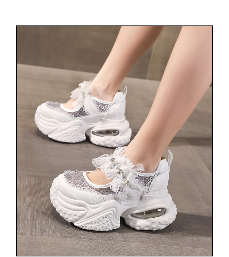 Giày sneaker nữ đế dày tăng chiều cao thoáng khí lưới thể thao — màu trắng chi tiết 15