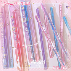 Small Colorful Transparent 3D Triangular Ruler 20cm Functional Creative Triangular Straight Ruler Study Office Stationery Supplies