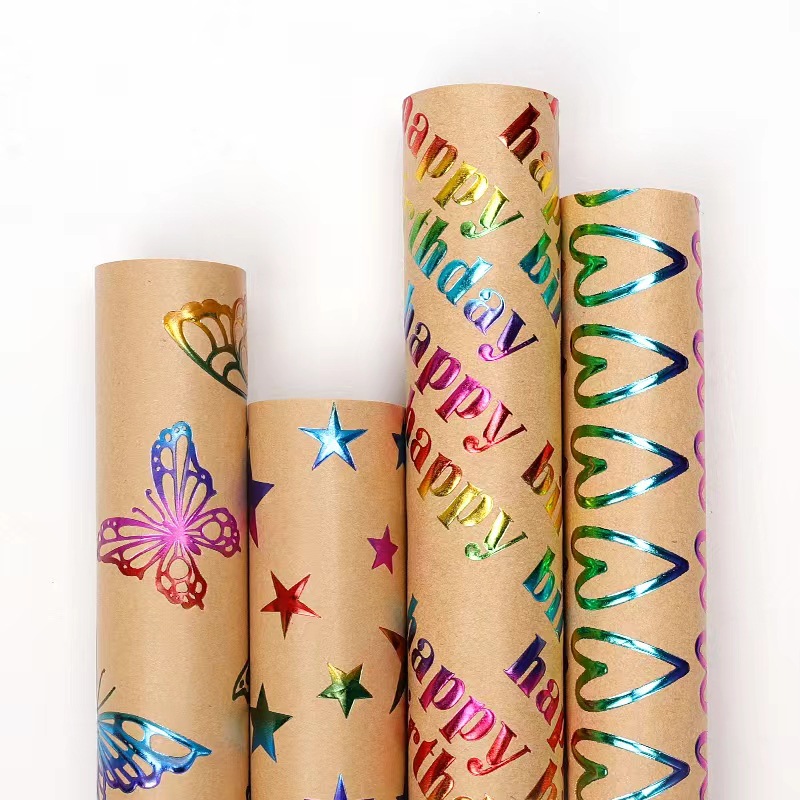 Transfronterizos para feliz cumpleaños, regalo de San Valentín, papel de embalaje de alto nivel, estampado concavo, rollo de kraft retro