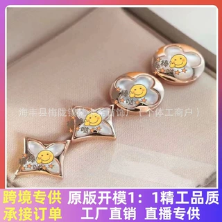 驴家粉贝白贝菱形圆饼耳钉镀18k金ab款耳吊不对称耳饰贝壳几何风