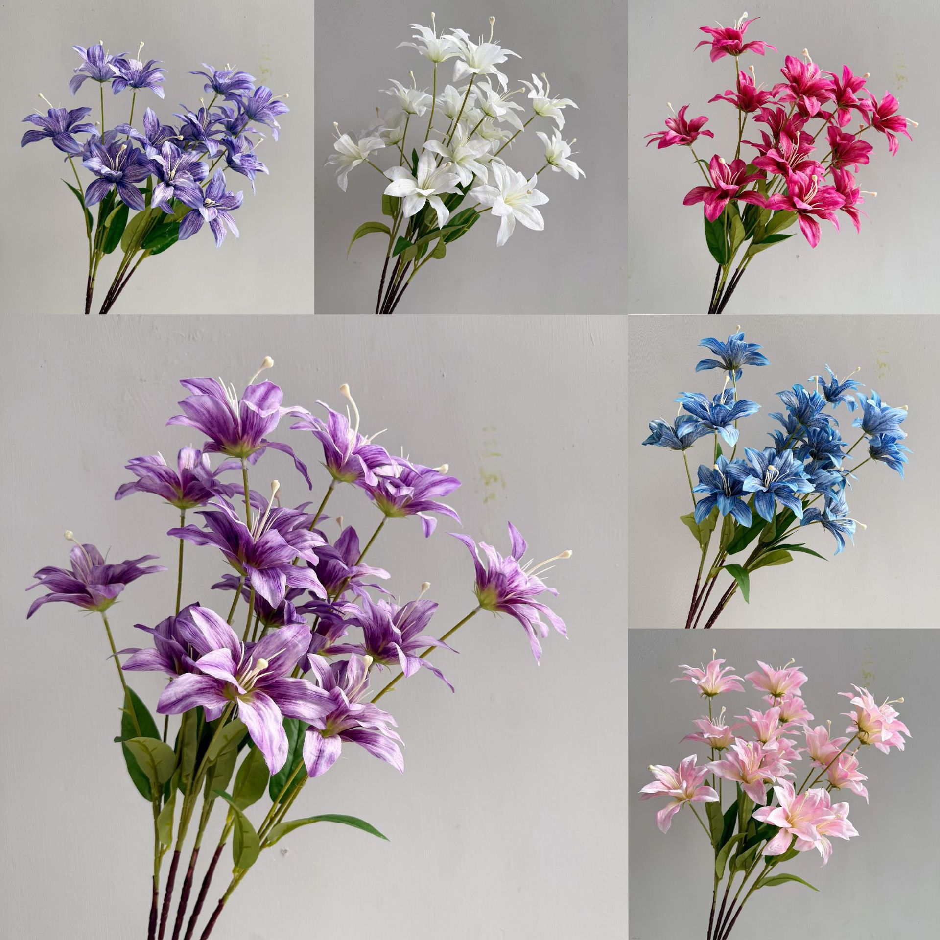 新款3头3D小百合 婚庆插花婚礼堂百合花假花拍照道具家居摆件桌花