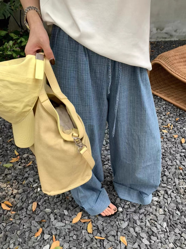复古水洗牛仔棉阔腿裤女夏季薄款松弛感宽松显瘦直筒休闲裤拖地裤|undefined
