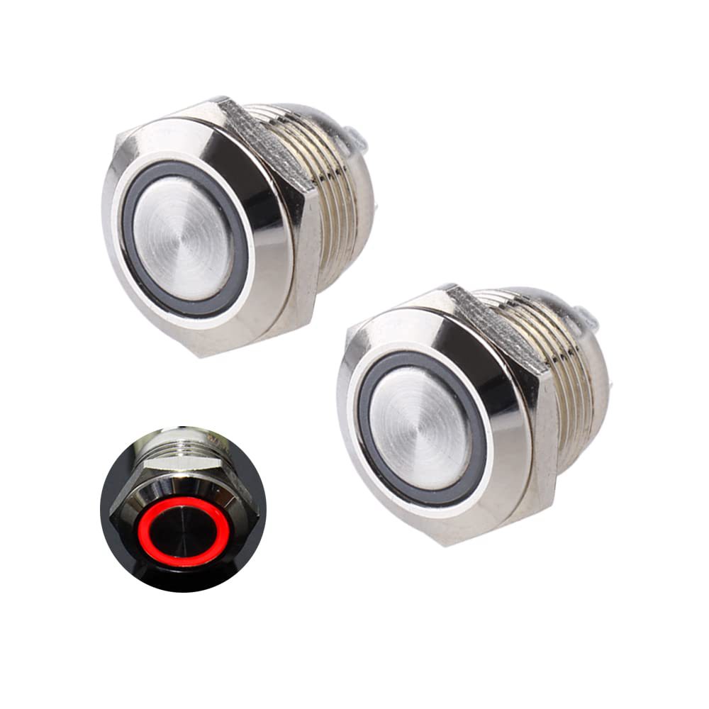 DMWD 2 件 12 毫米超级迷你金属防水防破坏瞬时按钮开关银色外壳