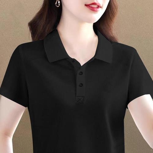 Women's Loose Fit Collared Short Sleeve T-Shirt 2025 Summer Simple Casual Versatile Polo Shirt Top