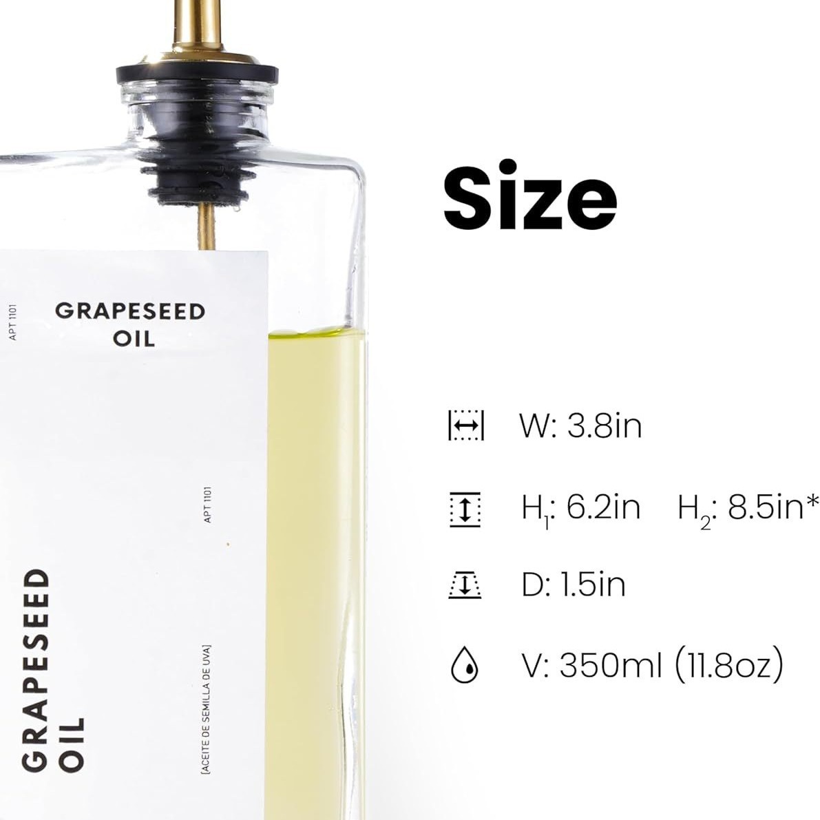 Botella de vidrio de 500ML 16.9oz material blanco cristalino 350ML aceite de salsa y dispensador de vinagre botella de boca de control de aceite de vidrio
