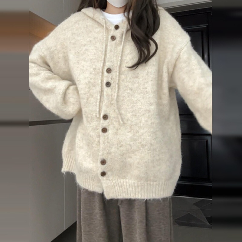 连帽毛衣外套女秋冬季2025新款宽松慵懒风针织开衫高级感加厚上衣|undefined