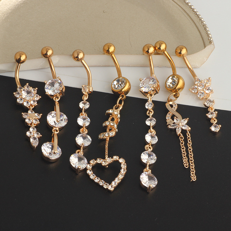 Women's Gender Simple Style, Shiny Style 1 Piece 1 Set Belly Rings Simple Style Shiny Heart Shape 304 Stainless Steel Belly Rings