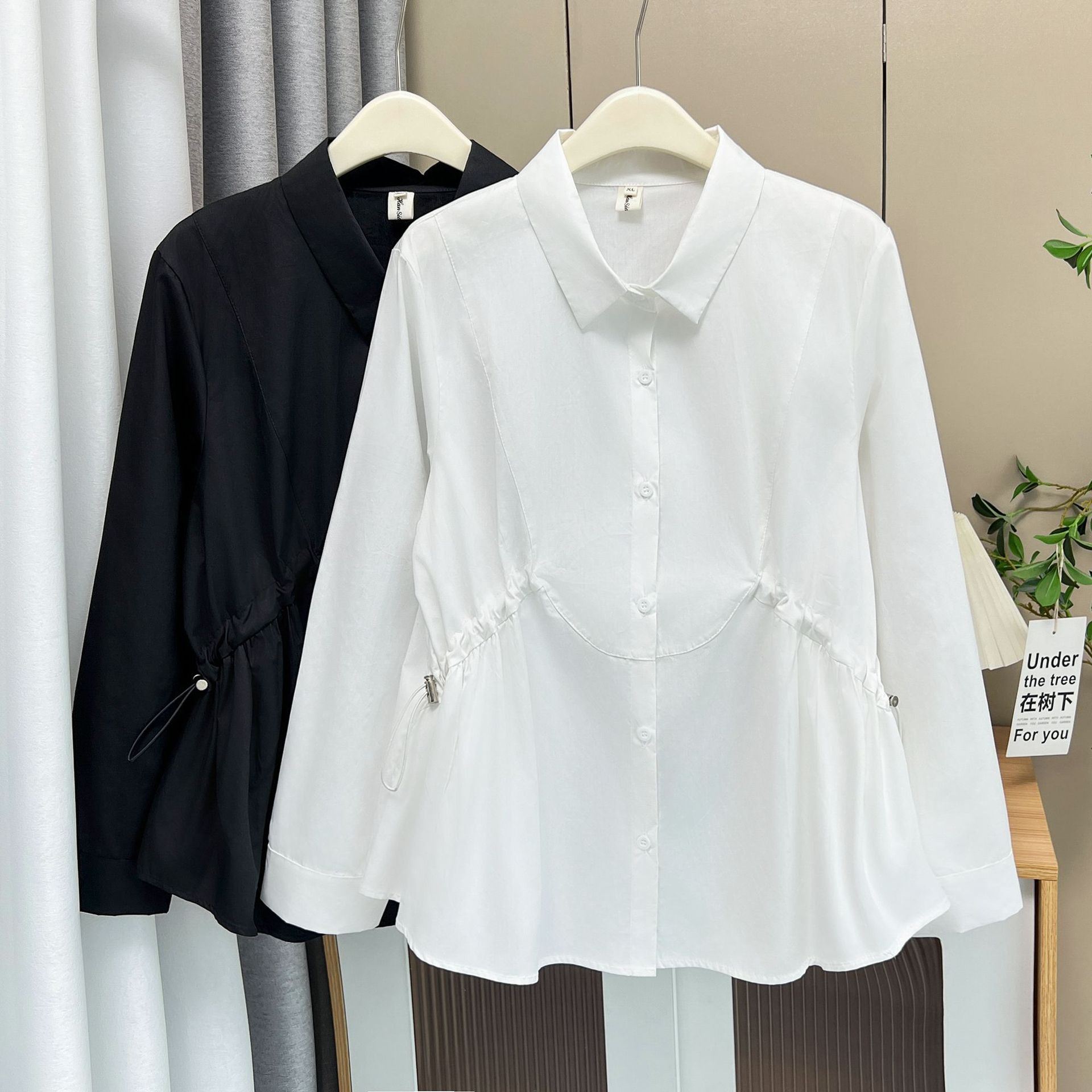 Autumn New Style 100kg Fat mm Plus Size Feminine Casual Waist Long-Sleeved Shirt Versatile Loose Shirt 5179