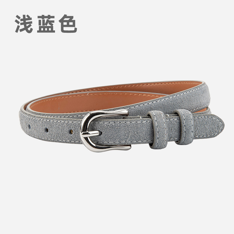 简约设计感绒面磨砂真皮腰带女士配连衣裙牛仔裤带装饰银扣皮带女|undefined