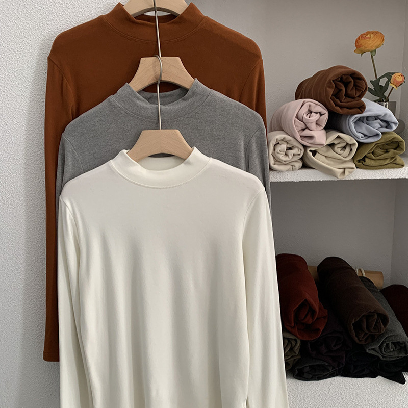 欧玛莱 半圆领纯色修身显瘦长袖内搭打底衫T恤上衣秋季百搭女4938