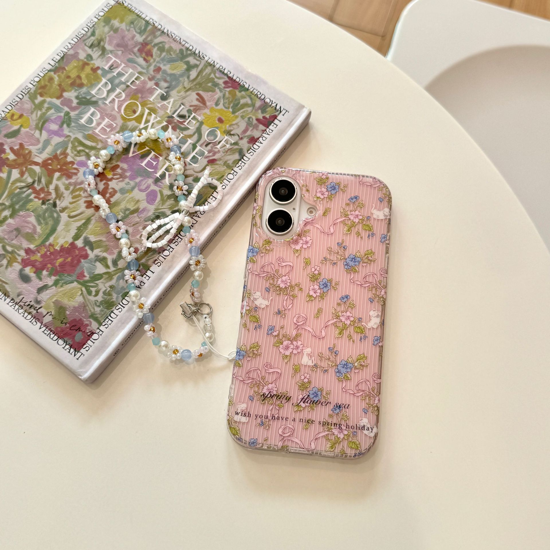 Flor a rayas de verano gato para Apple 16ProMax funda para teléfono móvil 15Pro cadena 14/13 femenino 15PM nuevo