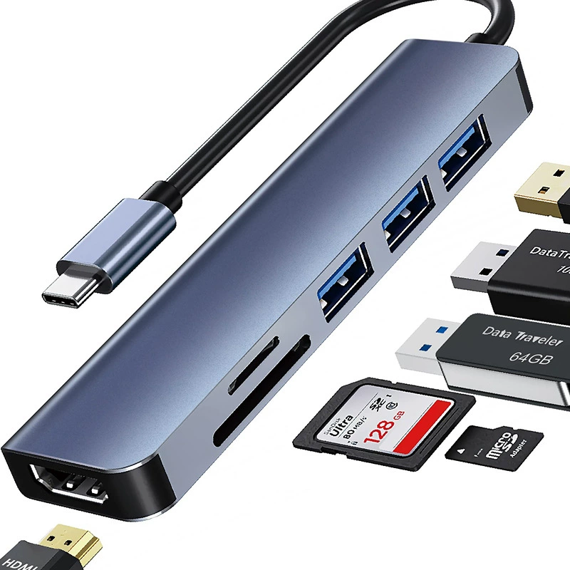 Алюминиевая док-станция Type-C 3.0 USB, многофункциональный шестиканальный HUB для компьютера