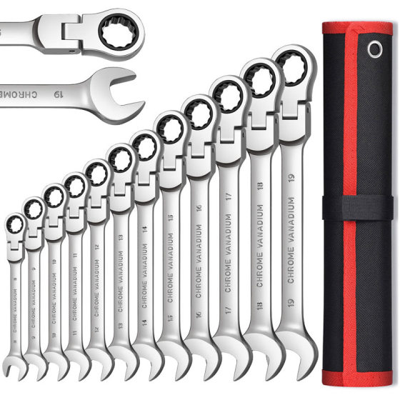 Moveable head ratchet wrench suit set hanging bag fully polished CRV72 tooth car repair tool