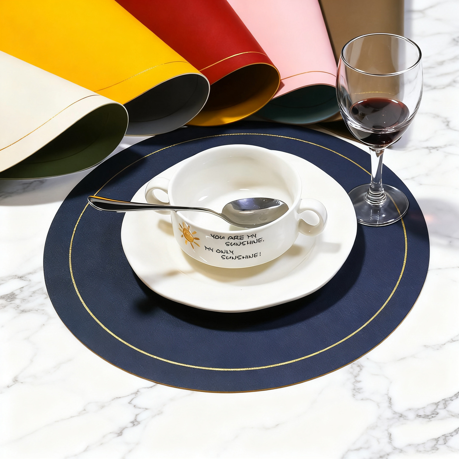 Cross-Border Supply of High-Looking Contrasting Color Coffee Cups, Round Western Place Mats, Insulation Mats, Coasters, Table Mats, Anti-Scalding Mats, Tea Cups