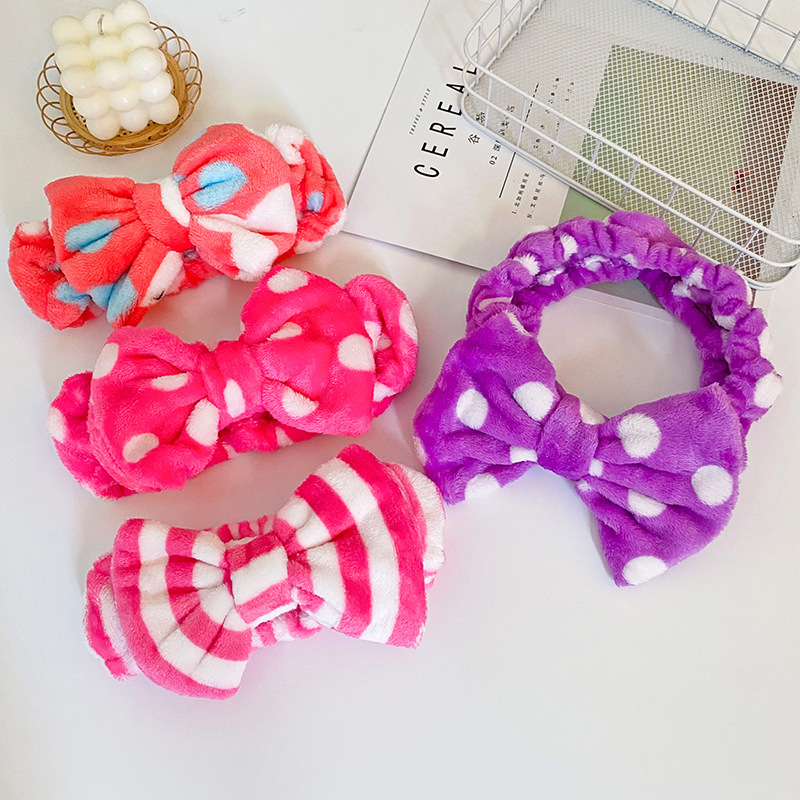 Amazon nuevo estilo bolsa de oreja de terciopelo coral banda de pelo femenino lavado de la cara belleza banda de pelo europeo y americano de gran tamaño arco accesorios para el cabello