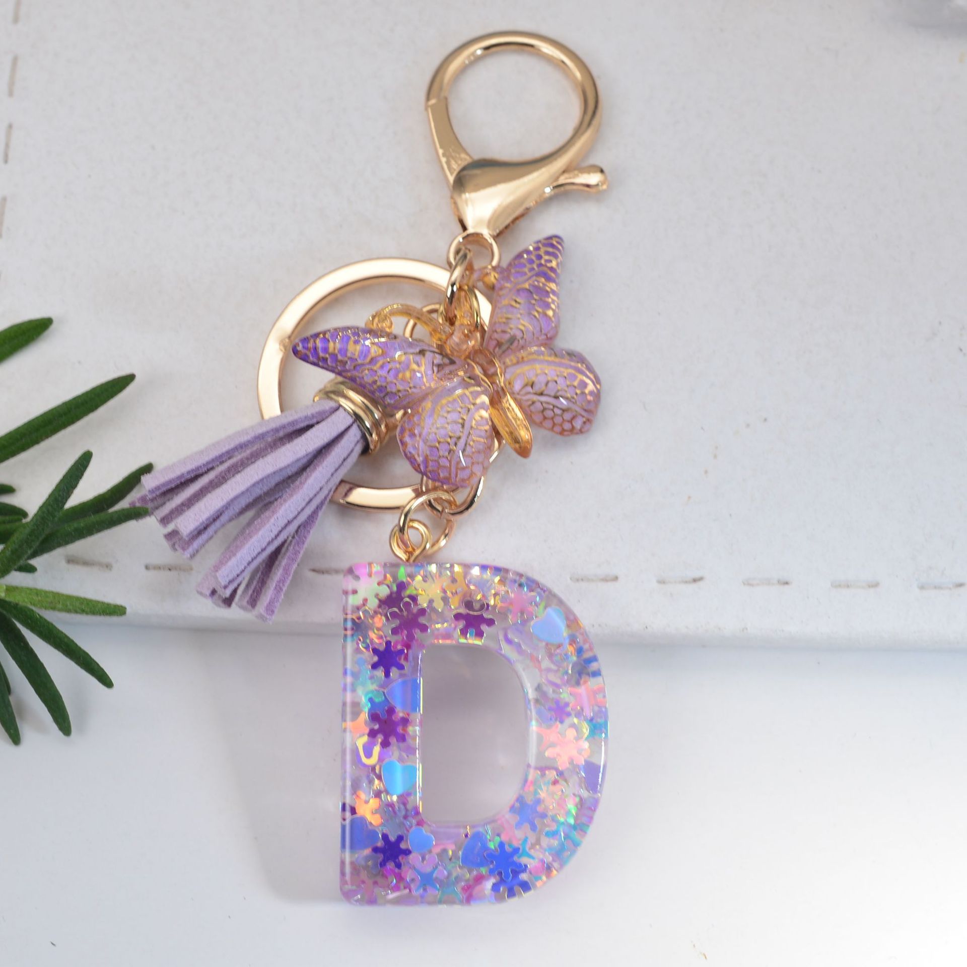 Letter, Butterfly Pattern Epoxy Design 1 Piece Simple Style Letter Butterfly Plastic Resin Epoxy Bag Pendant Keychain
