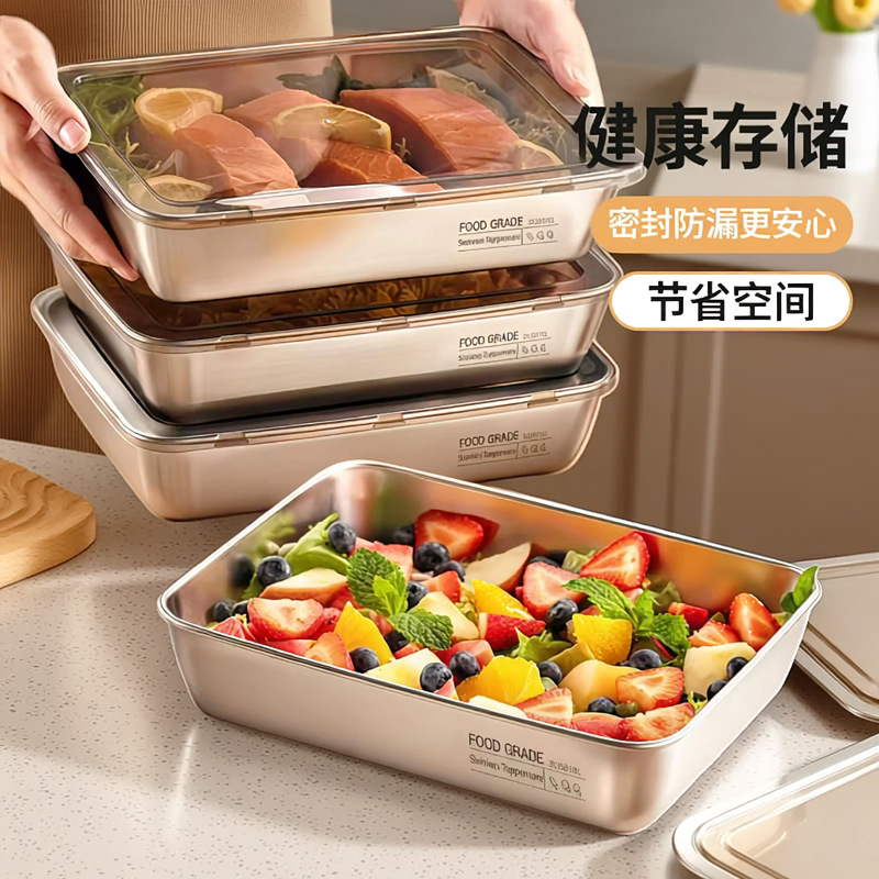 Caja de almacenamiento de acero inoxidable al por mayor caja de almacenamiento de refrigerador con cubierta platos de frutas de barbacoa platos de pescado al vapor platos de pescado asado