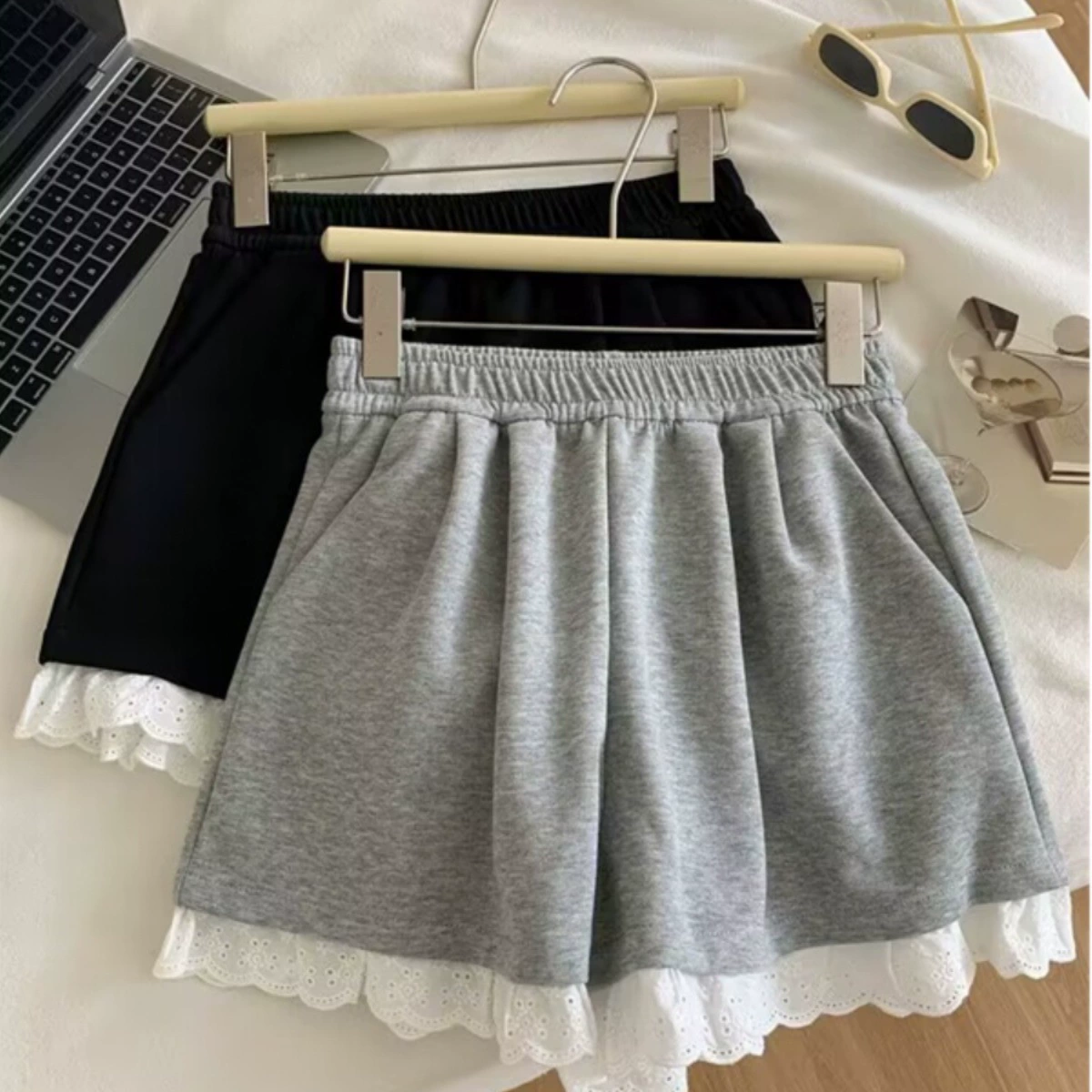 Французские ретро кружевные широкие шорты, женские летние корейские стильные свободные верхние пижамы с высокой талией, спортивные повседневные модные пижамы