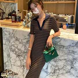 古加美小香轻熟风针织Polo连衣裙修身显瘦法式长裙女夏装2026新款